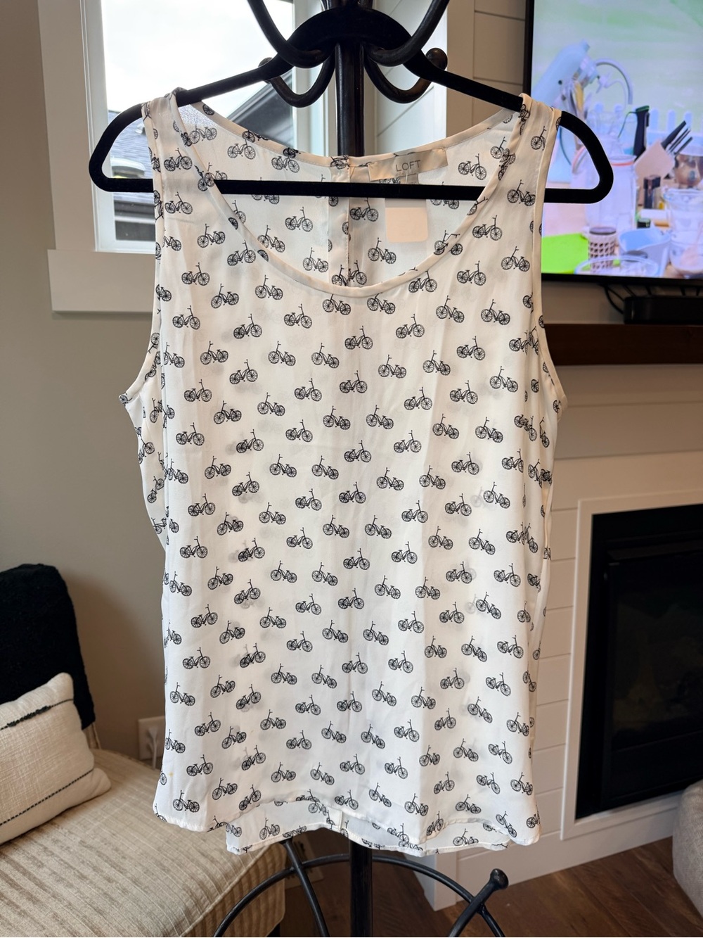 LOFT White Tank with Black Bicycle Print